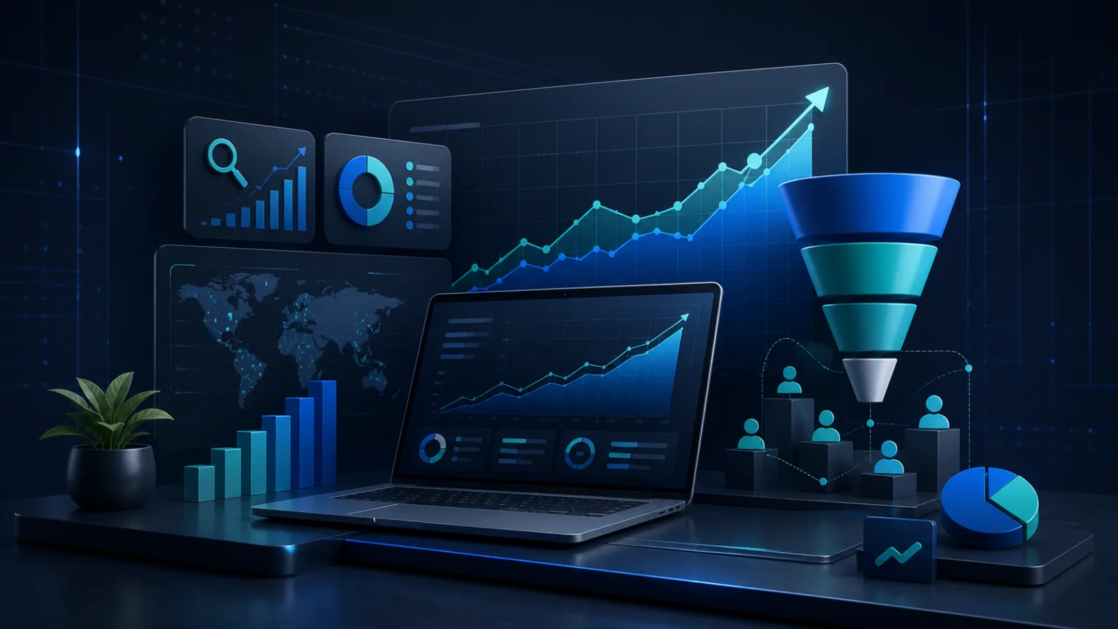 Digital marketing analytics, audience growth, and conversion reporting dashboard